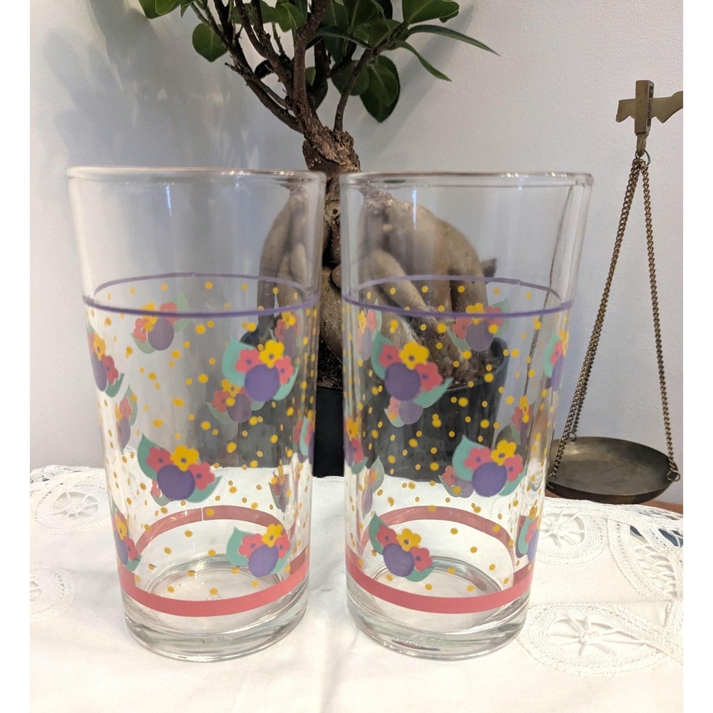 Vintage‎ Floral Drinking Glasses Set of 2 – Retro Flower Tumblers